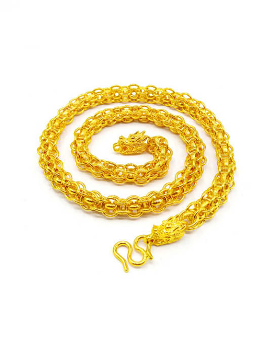 golden Men Double Dragon Brass Necklace