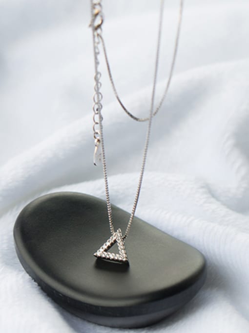 Rosh Temperament Triangle Shaped Rhinestones S925 Silver Necklace 0