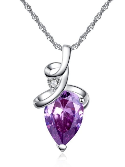 Purple Fashion Water Drop Zircon Copper Necklace