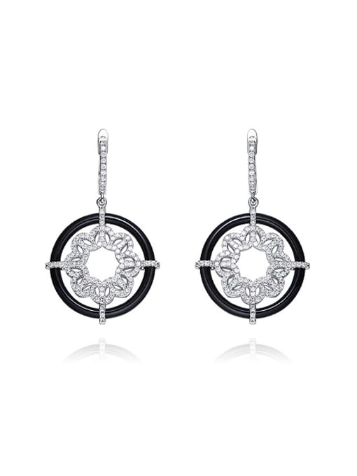 CEIDAI Fashion Cubic Zirconias Black Ceramics Flowery 925 Silver Earrings 0
