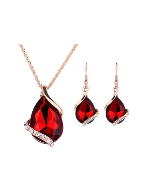 red Alloy Imitation-gold Plated Fashion Artificial Gemstone Two Pieces Jewelry Set