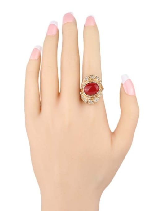 Gujin Retro Noble style Red Resin stone White Crystals Gold Plated Ring 1