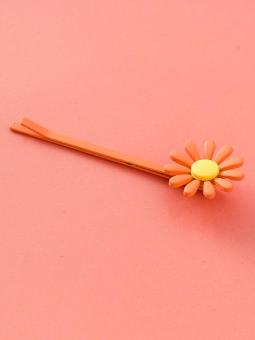 H orange (long) Alloy With Champagne Gold Plated Simplistic Flower  Frosted Candy Color Clip