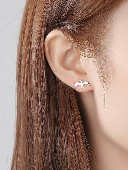 CCUI 925 Sterling Silver With Smooth Simplistic Little Swallow Stud Earrings 1