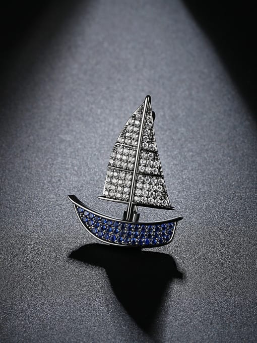 BLING SU Copper inlaid AAA zircon personality small sailboat brooch 2
