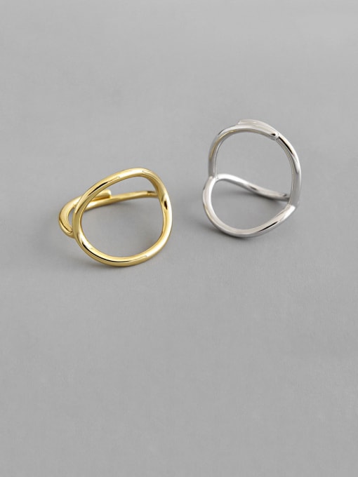 DAKA 925 Sterling Silver With Gold Plated Simplistic  Hollow Geometric Free Size Rings 4