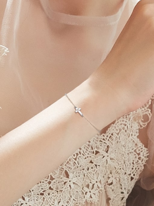 CEIDAI Simple Tiny Cross Platinum Plated Women Bracelet 1