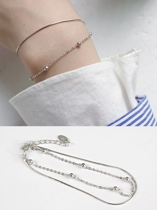 DAKA Sterling silver personality minimalism bead snake bone chain double bracelet 1