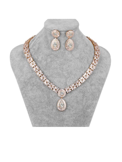 Platinum White Copper With Platinum Plated Fashion Water Drop  Earrings And Necklaces 2 Piece Jewelry Set