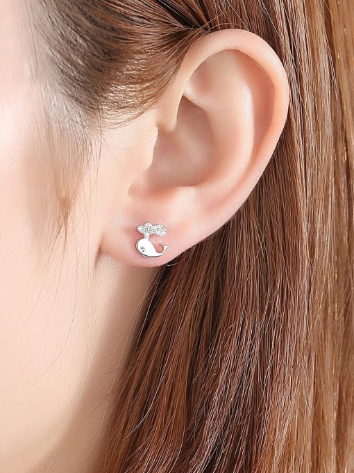 CCUI 925 Sterling Silver With Cubic Zirconia  Cartoon dolphin Stud Earrings 1