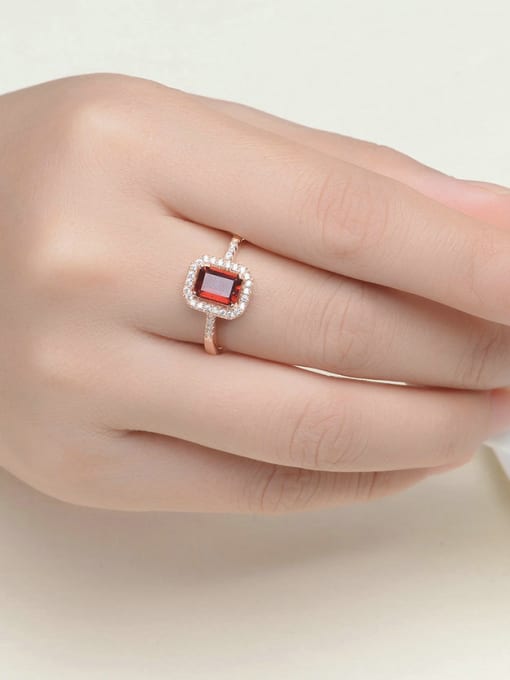 ZK Rectangle Shaped Garnet S925 Silver Ring Birthday Gift 1