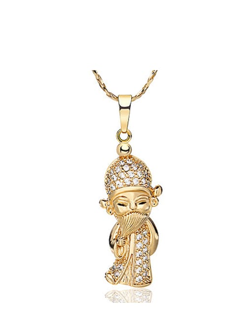XP Copper Alloy Gold Plated Vintage God of Fortune Zircon Necklace 0