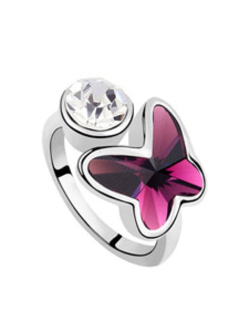 fuchsia Personalized Butterfly Cubic austrian Crystals Alloy Ring