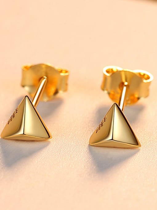 18K-Gold 925 Sterling Silver With Glossy solid trianglec Stud Earrings