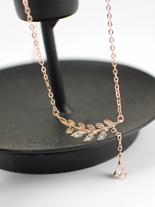 Rose Gold Sterling Silver personalized diamond Leaf Necklace