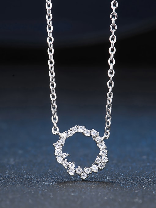 ZK Simple Zirconias-covered Hollow Circle Pendant 925 Silver Necklace 0