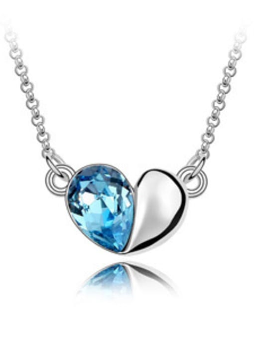 blue Simple Heart Pendant austrian Crystals Alloy Necklace