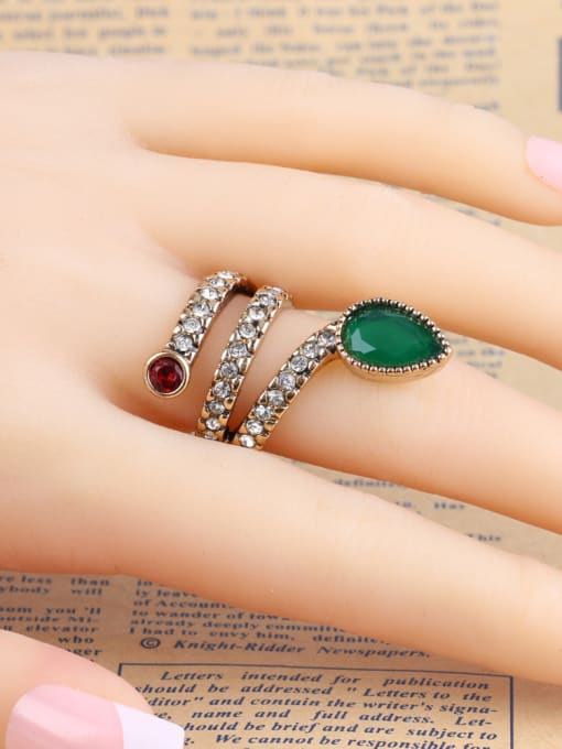 Gujin Punk style Green Resin stone White Crystals Alloy Ring 1