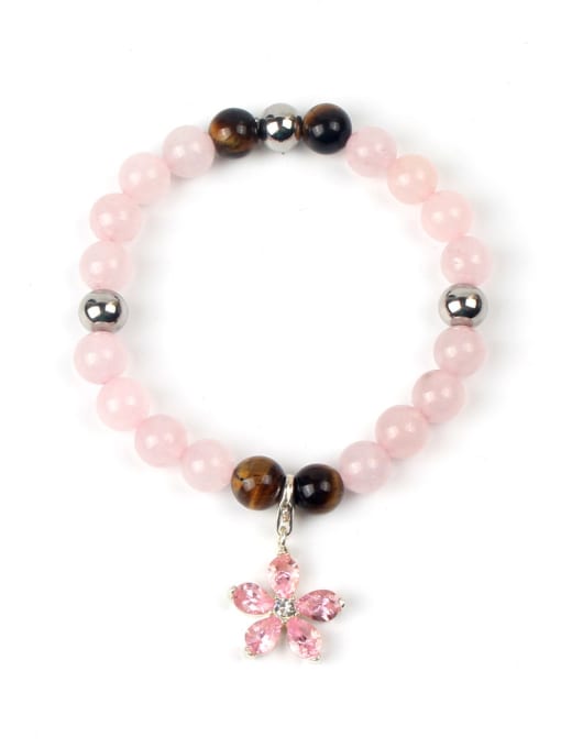 handmade Natural Pink Crystal Flower Pendant Bracelet 1