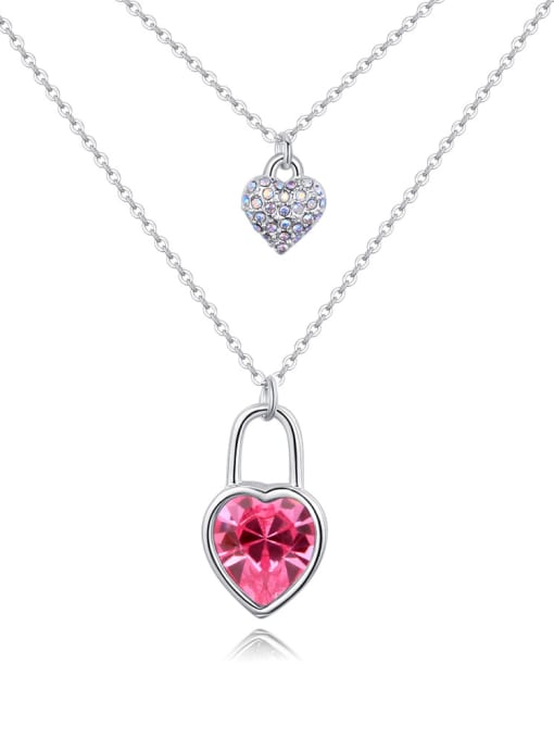 pink Simple Heart austrian Crystals Double Layer Alloy Necklace