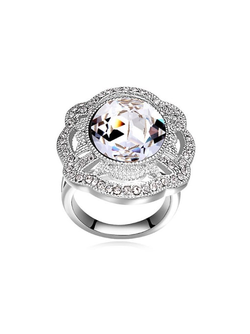 QIANZI Exaggerated Round austrian Crystals Alloy Ring 0