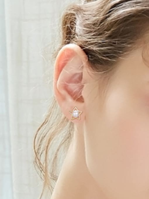 CEIDAI Fashion 925 Silver Freshwater Pearl Hollow Star Stud Earrings 1