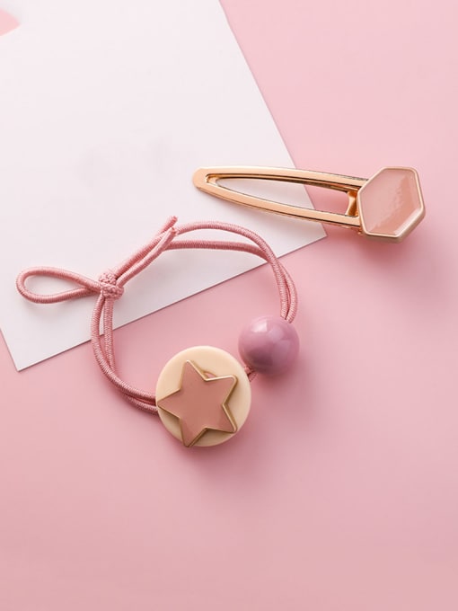 A Pink Alloy With Rose Gold Plated Fashion Pentagram Candy-colored rubber band Hair clip two-piece