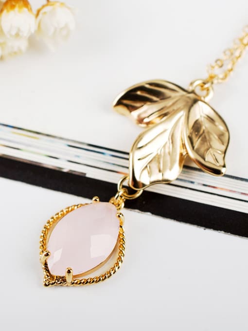 pink Trendy Natural Stone Leaf Shaped Necklace