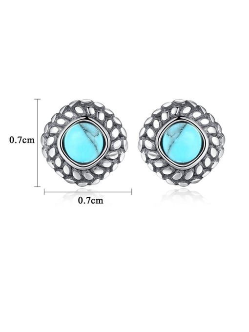 CCUI 925 Sterling Silver With Turquoise Vintage Square Stud Earrings 4
