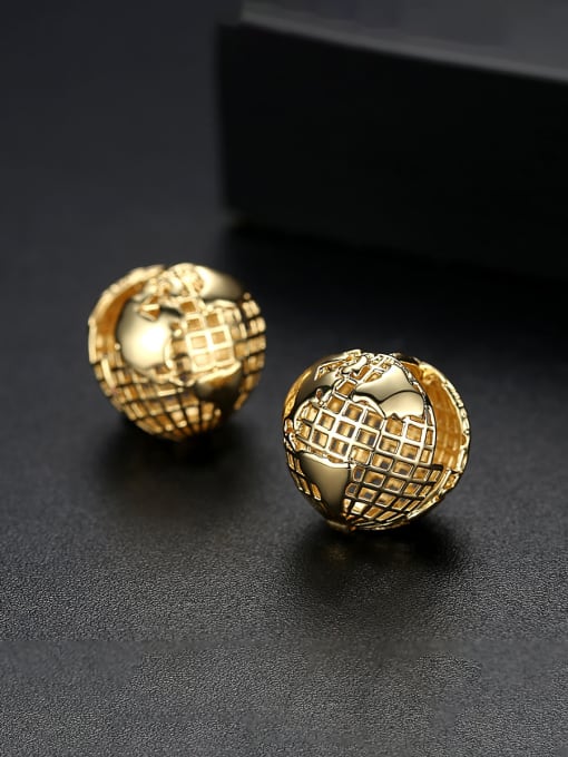 BLING SU Copper With Gold Plated Fashion Hollow Globe Clip On Earrings 3