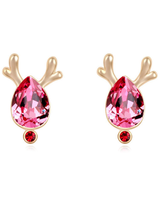 pink Fashion Water Drop austrian Crystal Deer Horn Stud Earrings
