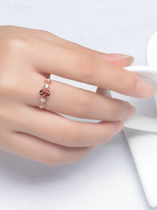 ZK Birthday Gift Silver Opening Ring with Natural Garnet 1