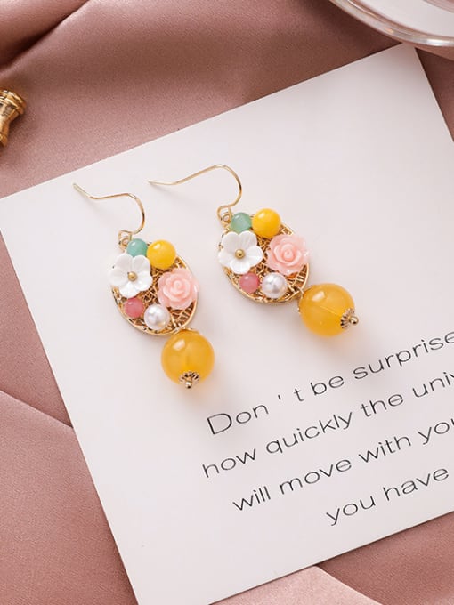 B bead yellow Alloy With Gold Plated Vintage Flower Hook Earrings