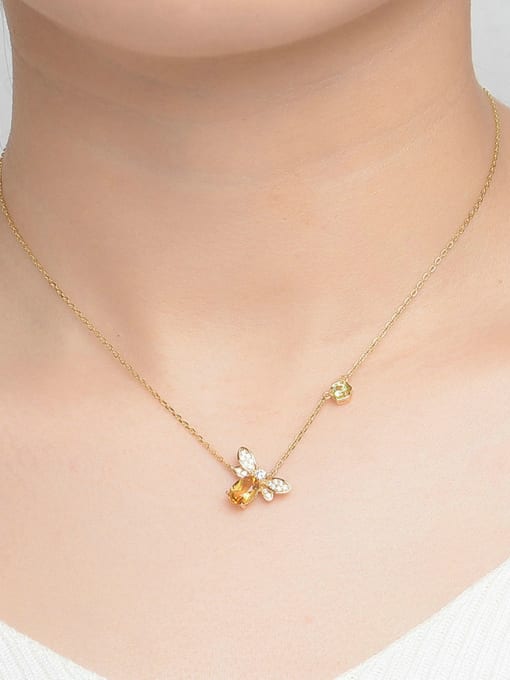 ZK Natural Yellow Crystals Honeybee Clavicle Necklace 1