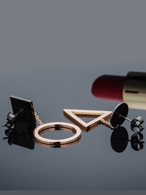 OUXI 18K Rose Gold Triangle Shaped Titanium Steel drop earring 2