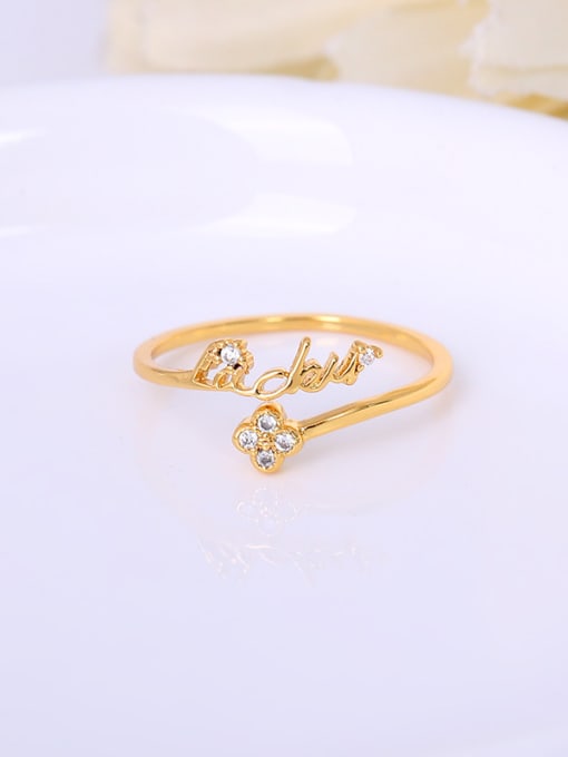 golden Women Handmade Flower Shaped Zircon Ring