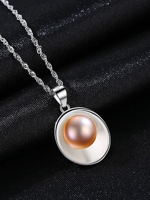 Platinum purple-5E11 925 Sterling Silver With  Artificial Pearl  Simplistic Oval Necklaces