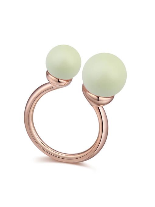 green Personalized Imitation Pearls Rose Gold Plated Opening Ring