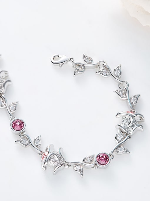 CEIDAI Fashion Roses Leaves Pink austrian Crystals Bracelet 2
