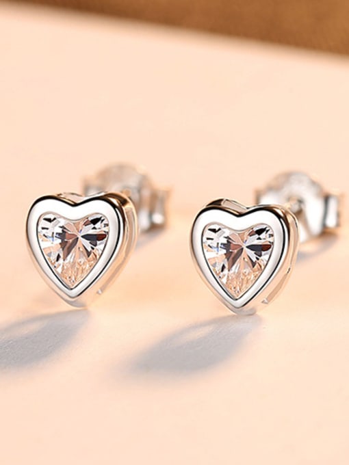 Platinum 925 Sterling Silver With Cubic Zirconia Cute Heart Stud Earrings