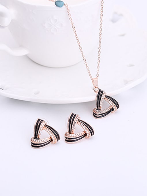 BESTIE Alloy Rose Gold Plated Fashion Rhinestone Triangle-shaped Two Pieces Jewelry Set 1