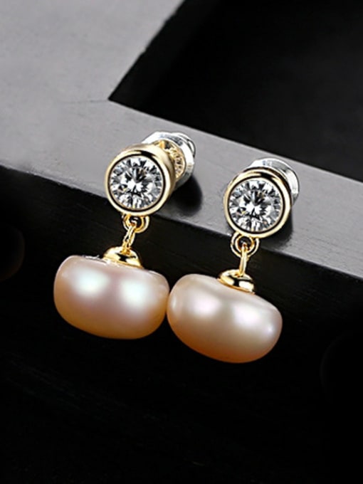 Pink Pearl 18K Pure Silver Natural Freshwater Pearl Stud Earrings