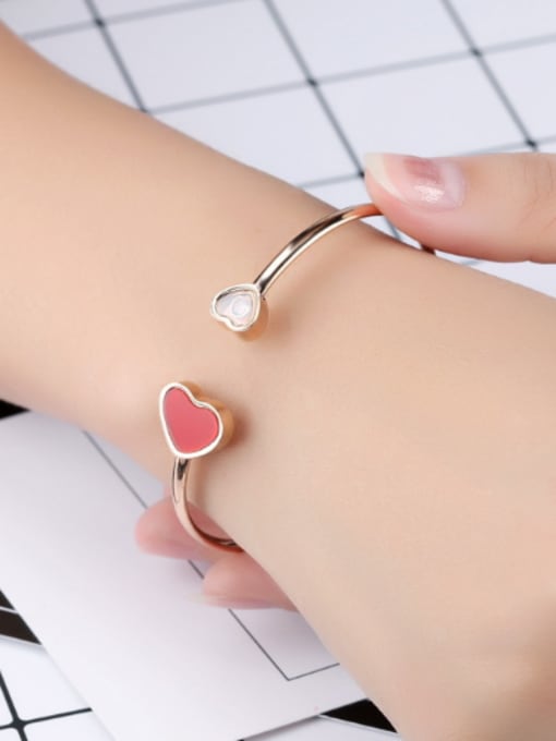 Open Sky Simple Heart Rhinestone Rose Gold Plated Opening Bangle 1