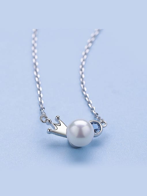 One Silver Elegant Crown Pearl Necklace