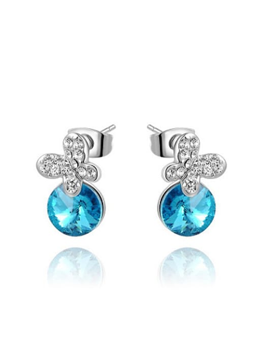 Platinum Elegant Blue Round Shaped Austria Crystal Stud Earrings