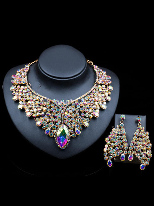 multi-color 2018 2018 2018 2018 2018 Cubic Glass Rhinestones Two Pieces Jewelry Set