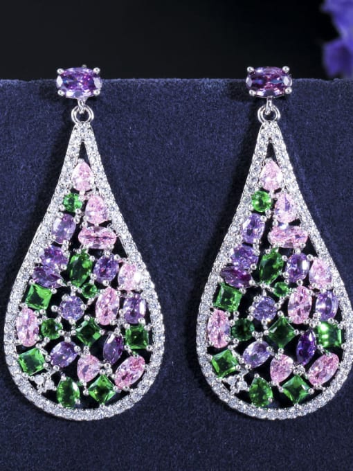 colour Alloy With Platinum Plated Fashion Water Drop Cluster Earrings
