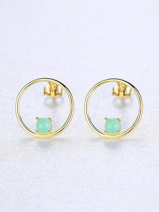 CCUI 925 Sterling Silver With  Turquoise Simplistic Round Stud Earrings 2