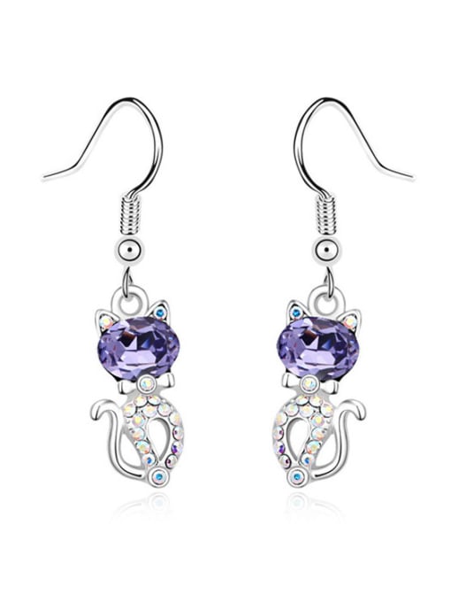 purple Fashion Little Cat Shiny austrian Crystals Alloy Earring