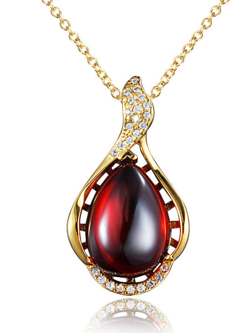 Gold, Red Stone Noble Red Water Drop Shaped Gemstone Necklace